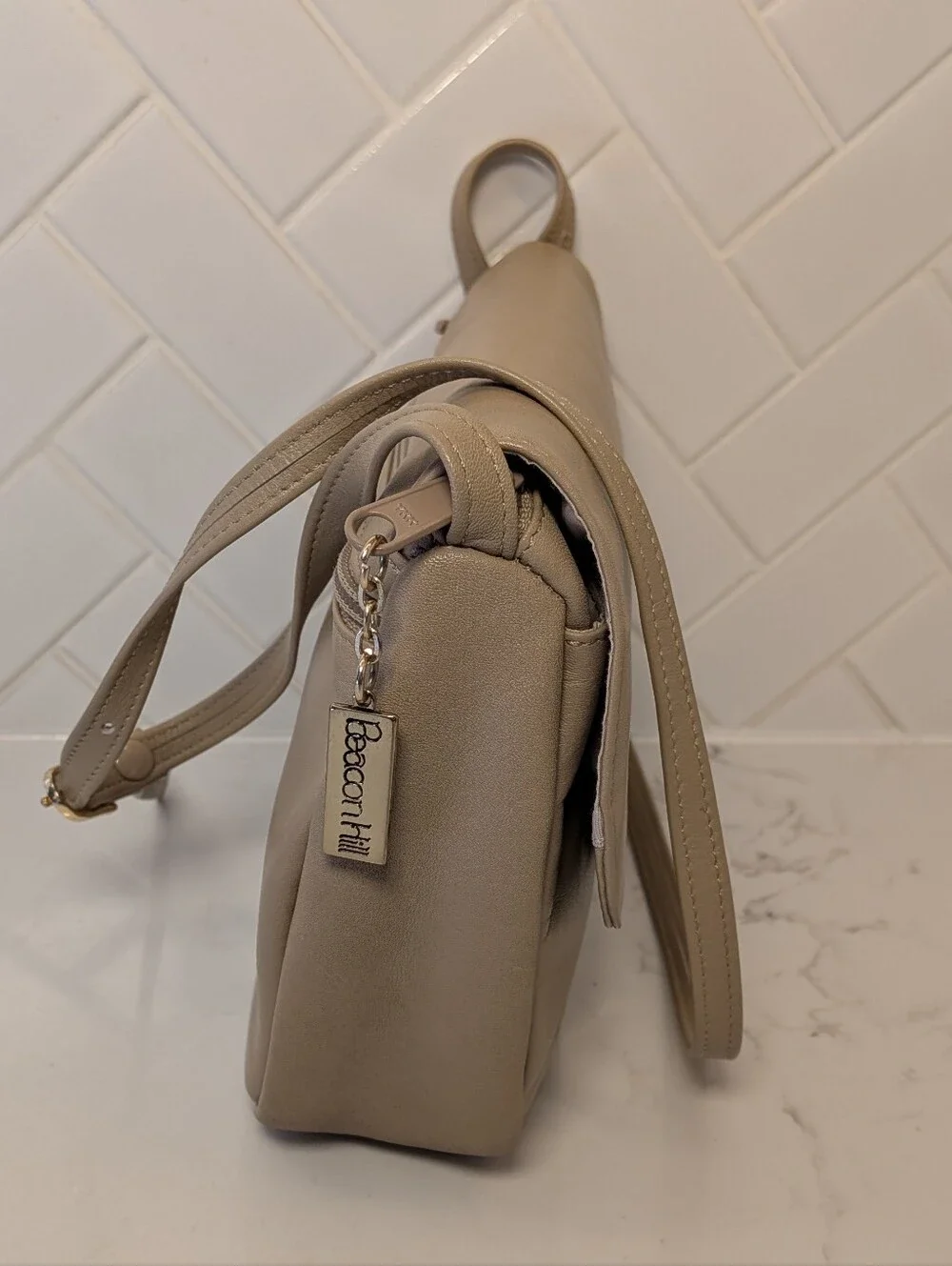 Vintage Leather Beacon Hill Taupe Crossbody Old Money Quiet Luxury
